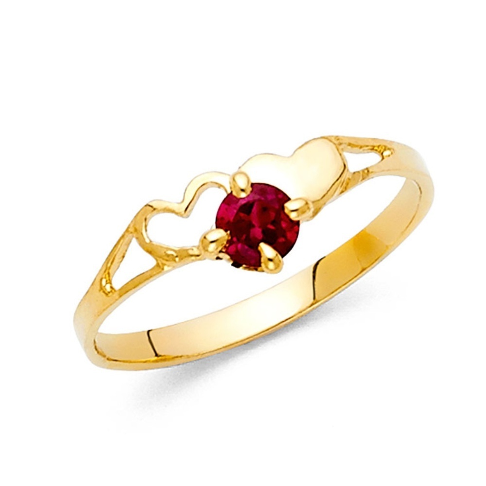 14K Yellow Gold Heart Ruby Promise Ring heart ring - Picture 2 of 7